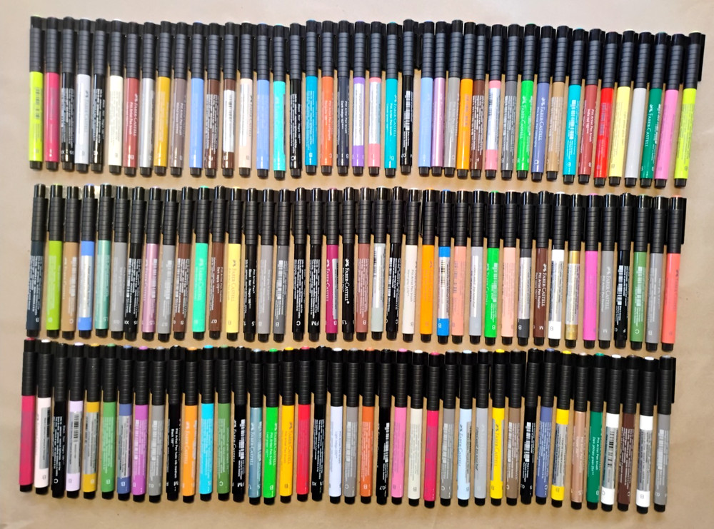 LOT OF 122 Faber Castell Pitt Artist India Ink Pens – NEW! – Brush, Sketch, MORE