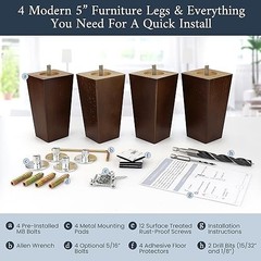 Airy Abode Premium Walnut Square Furniture Legs (Full Install 5 Inches Brown