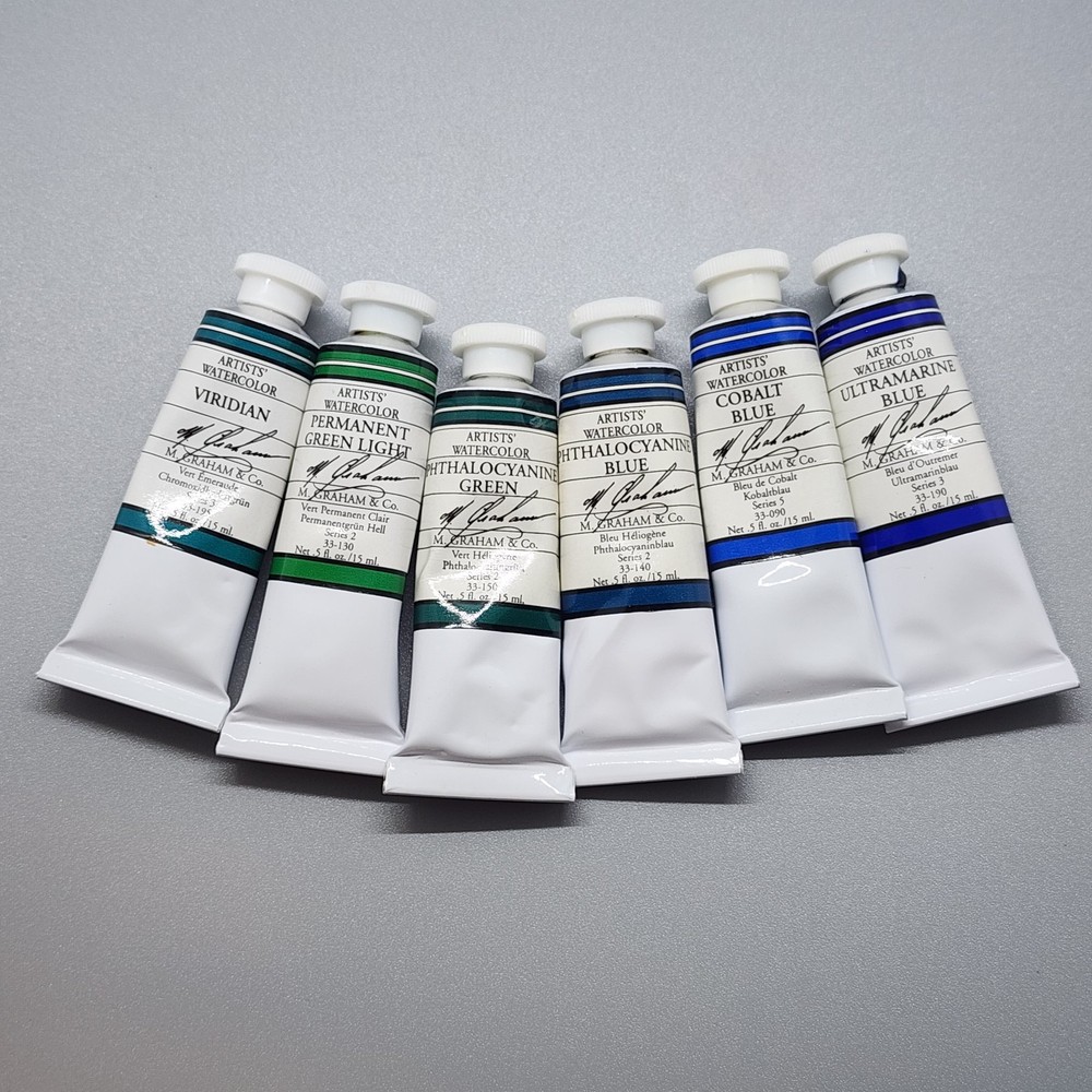 x6 M. Graham Artists Watercolor 15ml Tubes* – Phthalocyanine Blue Green Viridian