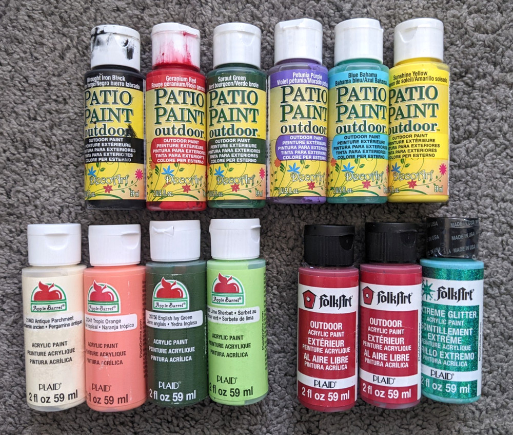 13 MIXED LOT ASSORTMENT ACRYLIC PAINTS FOLK ART APPLE BARREL DECOART 2oz bottles