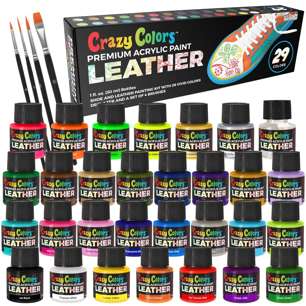 Premium Acrylic Shoe & Leather Paint Kit 29-Color with 4 Brushes (1 oz Bottle…