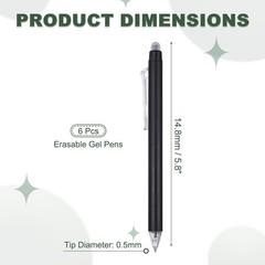 6Pcs 0.5mm Fine Point Retractable Erasable Gel Pens, Black