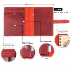 Handmade Leather Sketchbook Cover, Leather Artist Sketch Pad Cover for 5.5″ x…