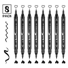 Arrtx Black Acrylic Paint Pens – 8 Pack Brush Tip and Fine Tip (Dual Tip) Bla…