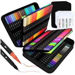 110-Color Fineliner & Brush Pen Set, Case