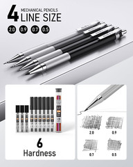 38PCS Art Mechanical Pencils Set in Leather Case, 3 PCS Metal Drafting Pencil 0.