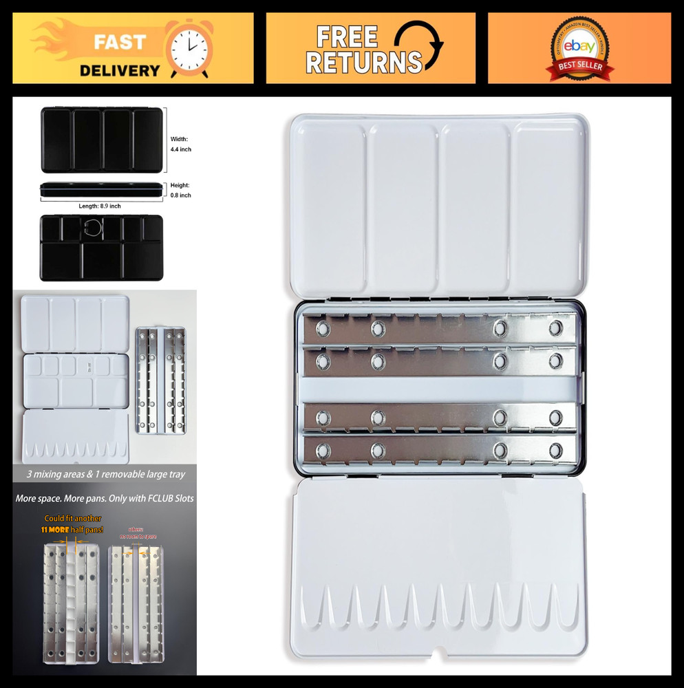 Large Metal Watercolor Palette Case – Holds 48 Half Pans or 28 Full Pans, Empty