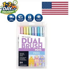 Art Deco 10-Pack Pastel Brush and Fine Tip Markers – Water-Based & Acid-Free