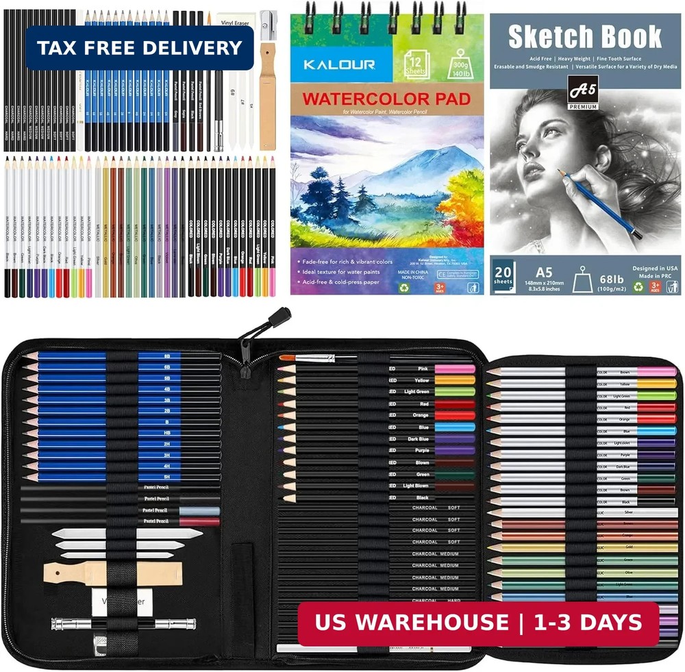 KALOUR 76 Drawing Sketching Kit Set – Pro Art Supplies with Sketchbook & Waterco