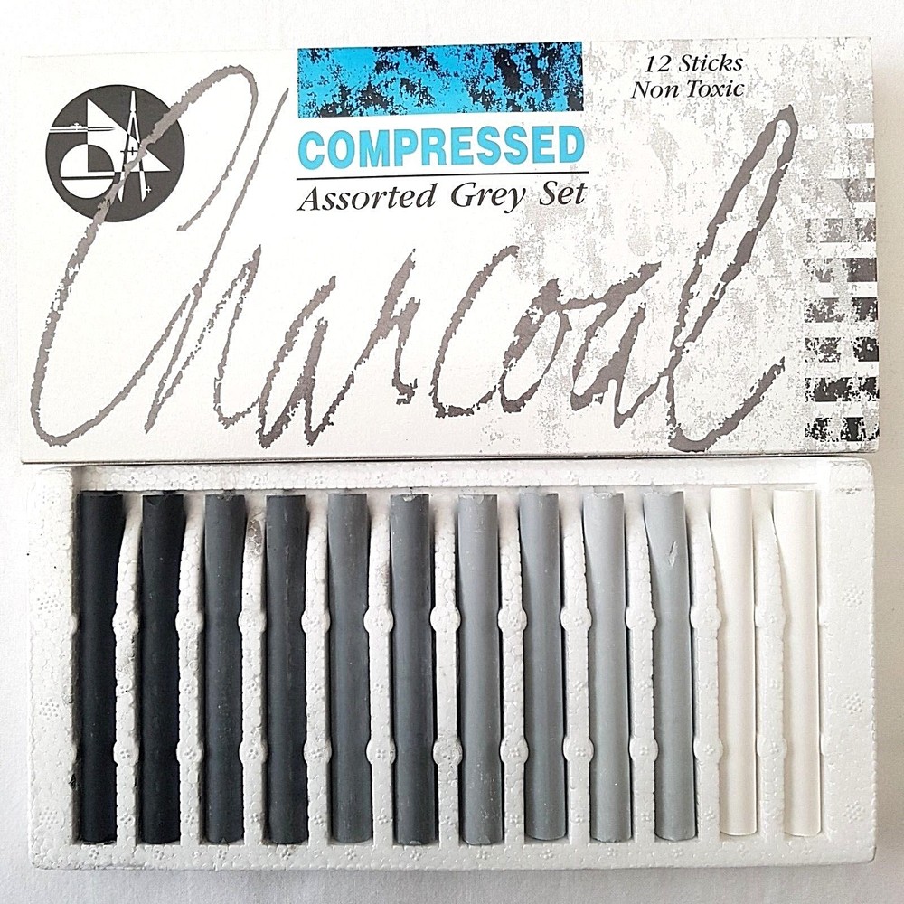 12 Set Jakar Compressed Charcoal Black Grey & White Artist Pastels Sketching Art