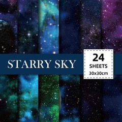 12×12 Galaxy Scrapbook Paper Pad Black Starry Patterned 12inch, Sky