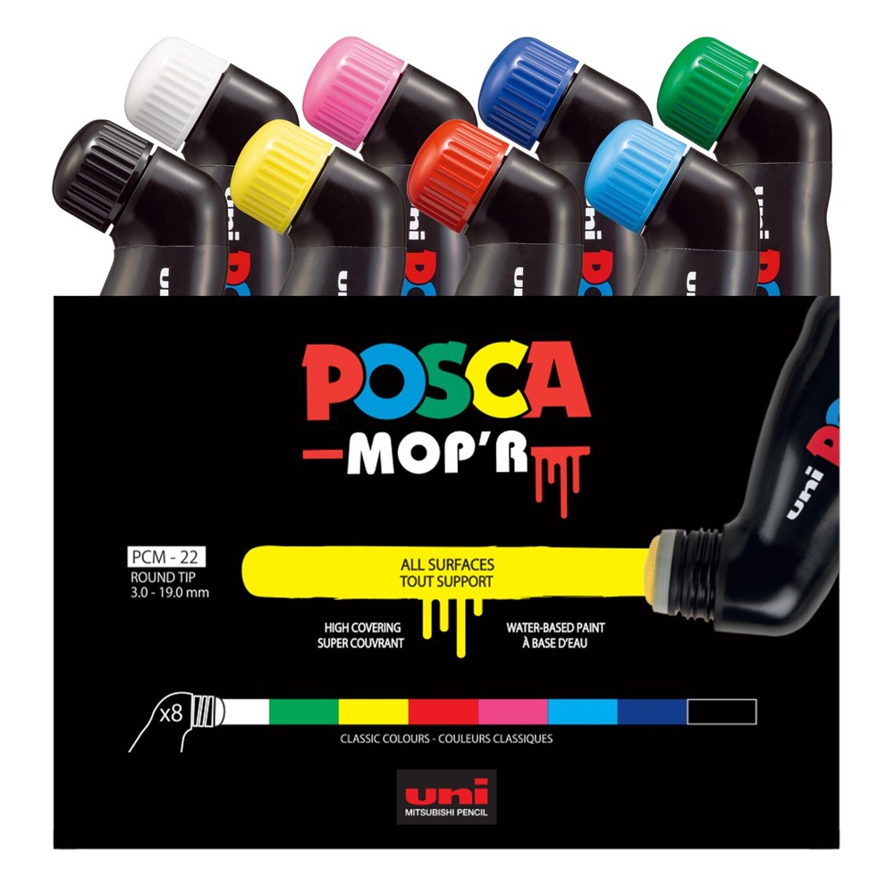 uni® MOP’R PCM-22 Water-Based Paint Markers, Round Tip (3.0-19.0mm), Assorted…