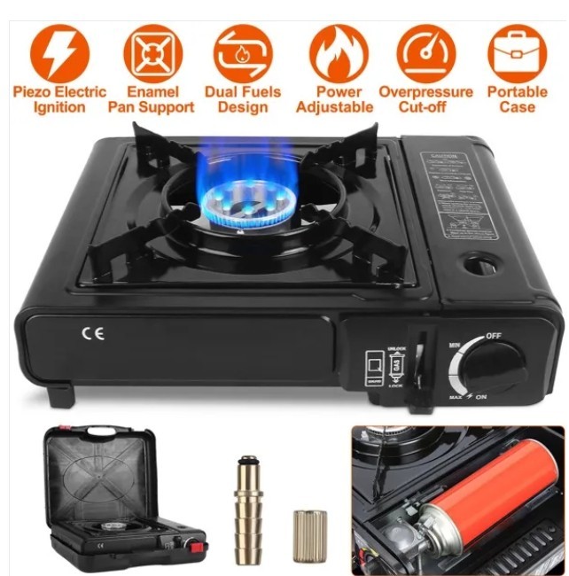 3300W Portable Camping Stove Butane Canister Dual Fuel Burner Piezo Electric Ign