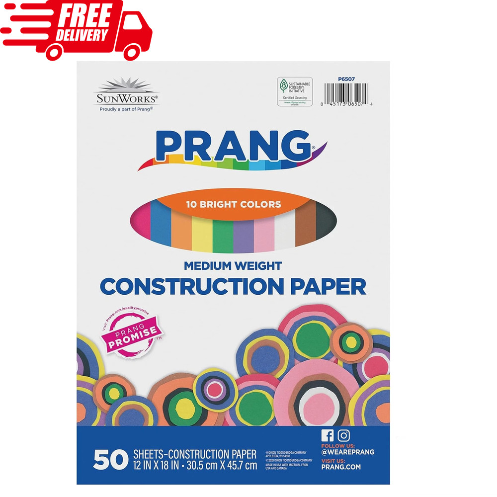 Construction Paper Assorted Colors 12×18 50 Sheets Arts Crafts School Projects