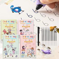 4 PC Reusable Grooved Writing Books for Kids, Magic Copy Books,Reusable Handl
