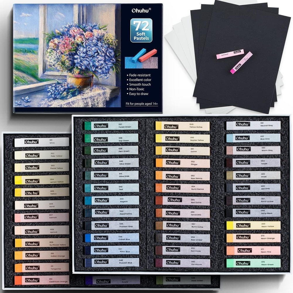 Ohuhu 72 Long Chalk Pastel Set: 72 1 Count (Pack of 72), Assorted Colors ….
