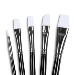 Acrylic Paint Brush Set, 5 Pcs Round Flat Angular, Artist Shoe Detail, Black