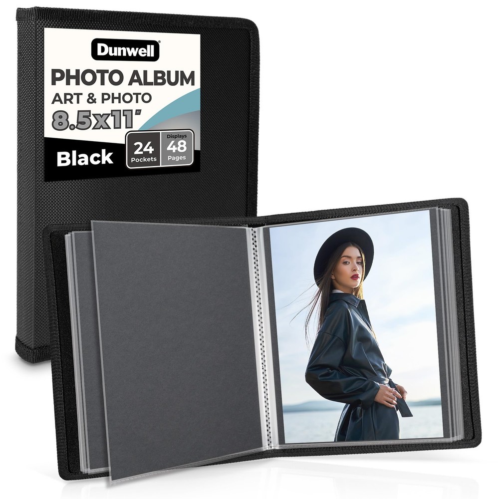 Art Portfolio Folder 8.5×11 Black 24 Pockets 48 Pages Acid-Free Poly Book