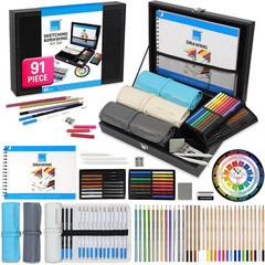 91-Piece Sketching & Drawing Art Set with Colored, Metallic, Charcoal, Pastel Pe