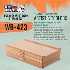 US Art Supply® 3-Drawer Artist Wood Pastel, Pen, Marker Storage Box