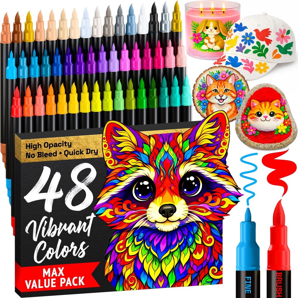 ARTISTRO 48 Acrylic Paint Markers – Paint Pens for Drawing – For Fabric, Rock…