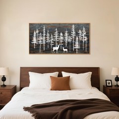 Modern White Forest Framed Canvas Wall Art Set, Minimalist Woodland Art Paint…
