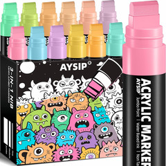 12 Colors Jumbo Markers Set, 15Mm Large Wide Tip, Thick Acrylic Paint Markers fo