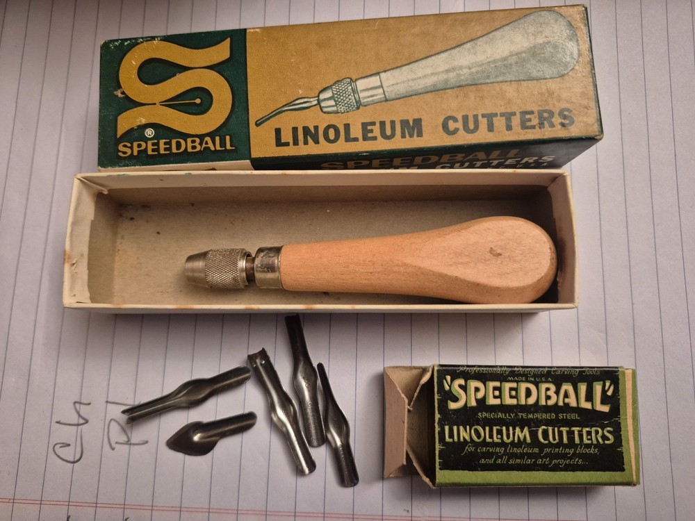 Vintage Speedball Linoleum Cutter In The Box & All 5 Cutter Blades