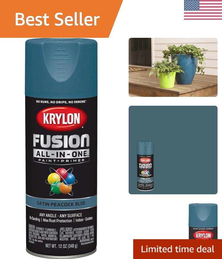 Quick-Dry Rust-Resistant Spray Paint, 12 oz – Indoor & Outdoor Use, Peacock Blue