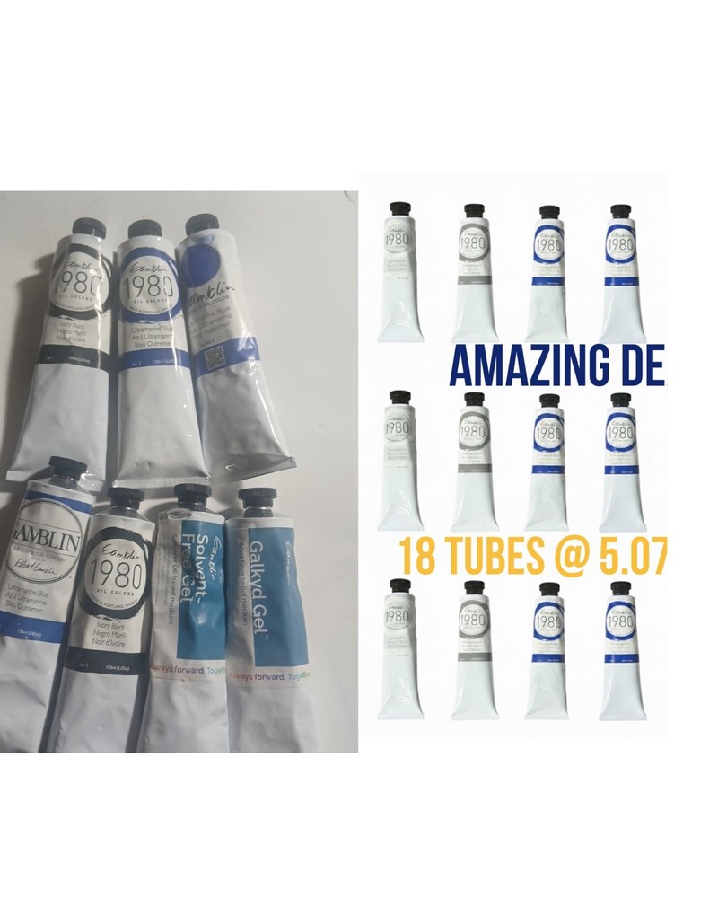 (19x) GAMBLIN OIL Paint 6x Titanium White 6x Ultramarine & 7 other pc. ☆ All Big