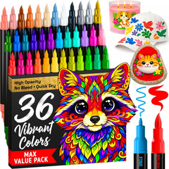36 Acrylic Paint Markers – Paint Pens for Drawing – for Fabric, Rock, Glass, Woo