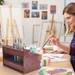 PH PandaHall 3-Tiers Wooden Paint Brush Holder Paintbrush Organizer Rack Wood