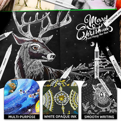 GETHPEN White Ink Pens, Fine Point Gel Pens, Brush Tip Acrylic Markers,White Pai