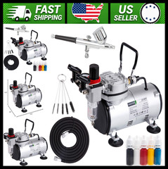 Timbertech Airbrush Kit with Compressor, Hose, Brushes, Test Paints