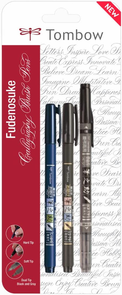 Tombow Fudenosuke Fude Brush Pen / Soft & Hard & Twin Tips / Value Set