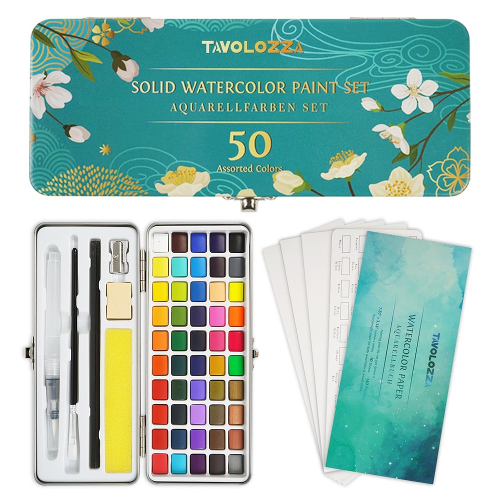 TAVOLOZZA Watercolor Paint Set, 50 Vivid 1 Ounce (Pack of 1), 50 colors