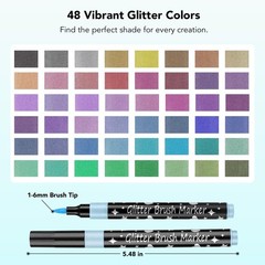 48 Pcs Glitter Markers, Brush Tip Marker, Metallic Sparkle Water Based Marker…