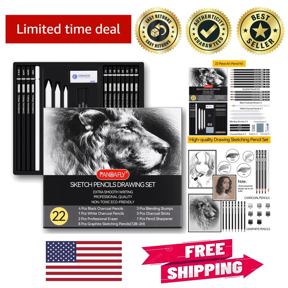 Versatile Art Pencil Set: 22-Piece Graphite & Charcoal Tools for Artists