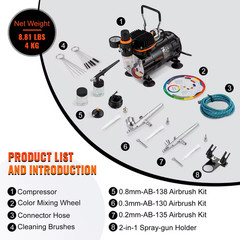 Airbrush Kit 120W Electric Dual Action Spray Gun for Paint, Makeup, Tattoo, Nail
