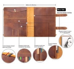 Handmade Leather Sketchbook Cover, Artist Sketch Pad Holder for 9″X12″ Sketch…