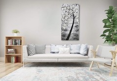 Yihui Arts Hand-Painted Textured White Blossom Tree Art on Canvas, Grey & Bla…