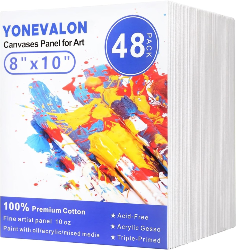 48 Pack Canvas Boards 8×10 Inch Blank Panels Primed Cotton for Painting Art Set