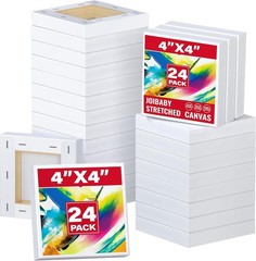 Mini Stretched Canvas Set, 24 Pack 4×4 Inch Blank Canvases for Painting