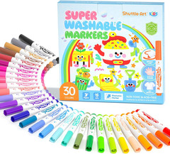 Shuttle Art Super Washable Markers, 30 Colors Broad Line Conical Tip Markers for