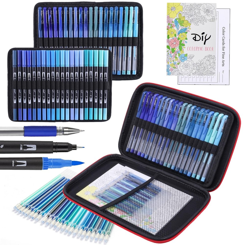 80 Pack Blue Drawing Pen Set,20 Color Double Tip Brush Pens 20 Color Gel Pens…