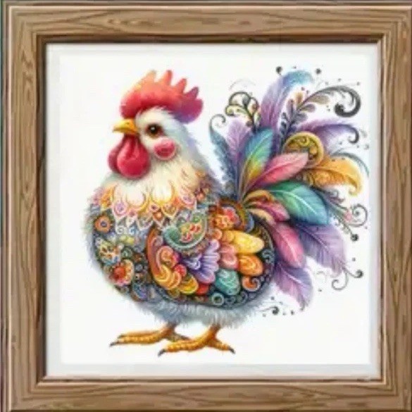 Colorful Rooster Diamond Painting Craft Kit-Size 7.8×7.8” Supplies Included