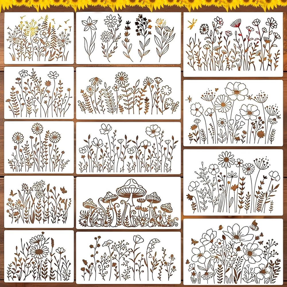 Flower Stencils for Painting, 14pcs Floral Stencils for Crafts Reusable, Draw…