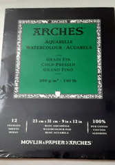 Arches Cold Press Watercolor Paper 140lb White 100% Cotton Pad 12 Sheets 9 x 12