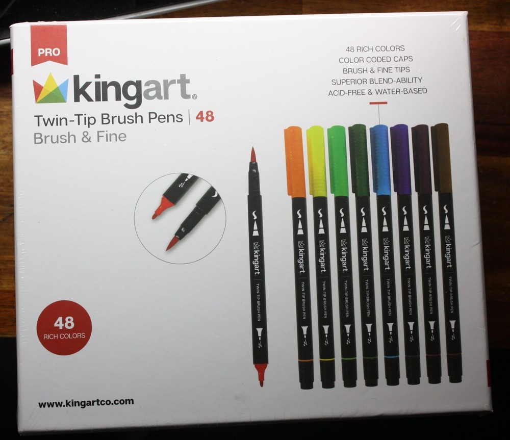 New SEALED KingArt 445-48 PRO Dual TIP Brush & Fine Tip PENS 48 Colors!