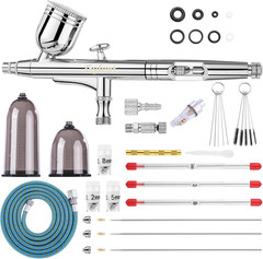 Airbrush Kit, Airbrush Gun with 4 Quick-Release Nozzle Sets(0.2/0.3/0.5/0.8Mm) D